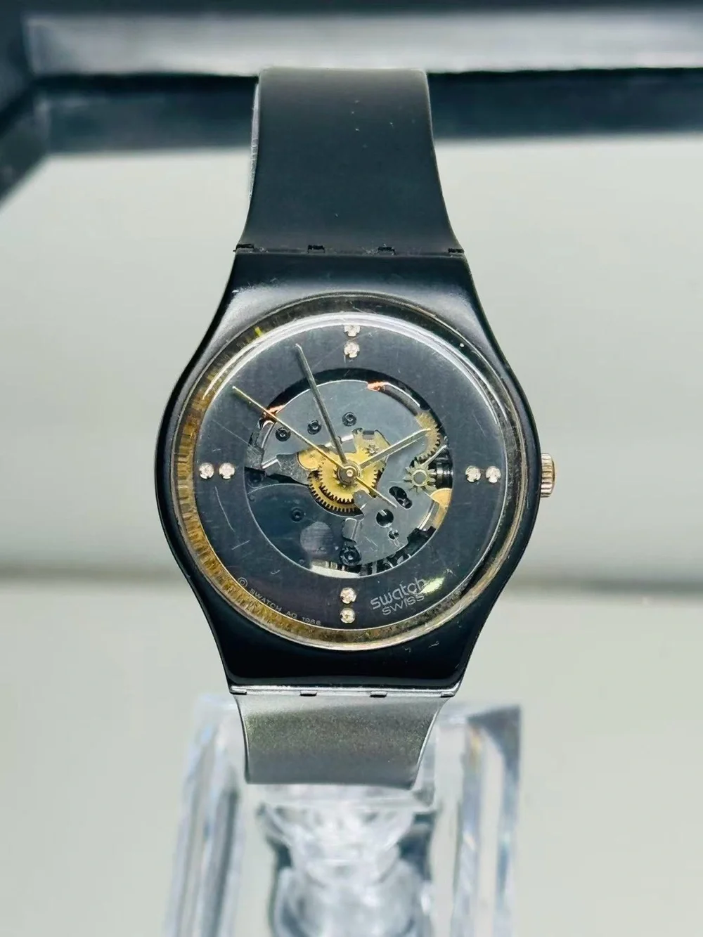 Vintage Swatch Swiss Made Skeleton Watch 34mm Quartz Unisex New Battery Runs